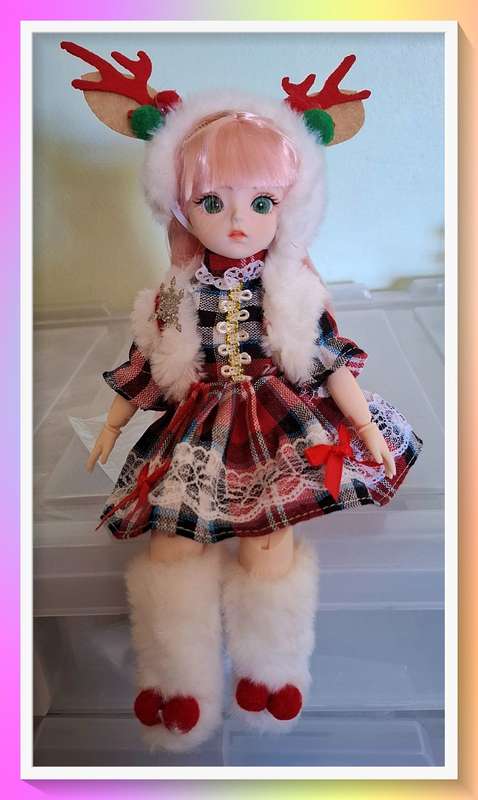 Adorable christmass reindeer outfit 30cm doll with surprise gift