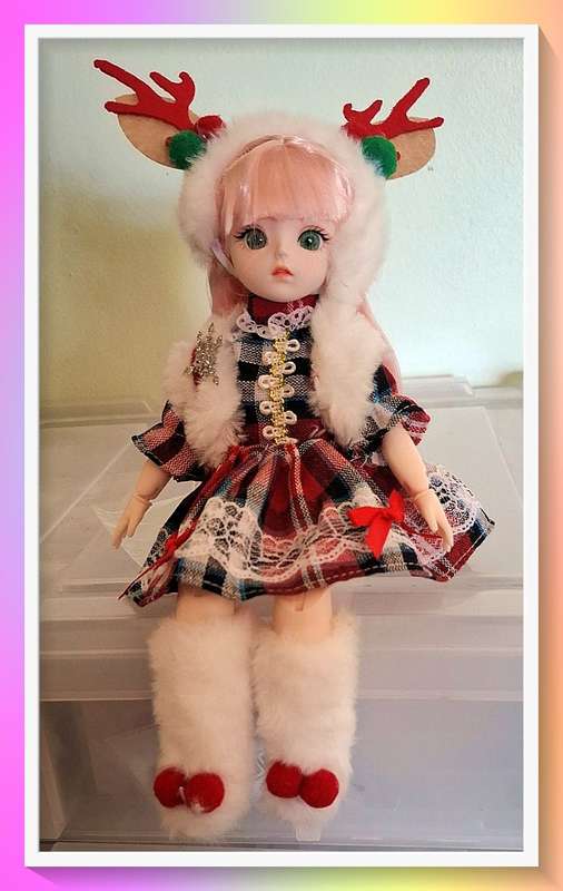 Adorable christmass reindeer outfit 30cm doll with surprise gift