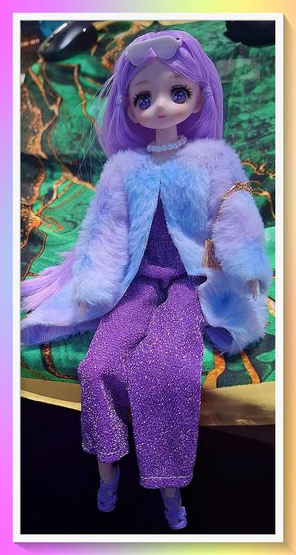 Stunning Parisian style purple princess outfit 30cm jointed doll with full outfit and surprise gift