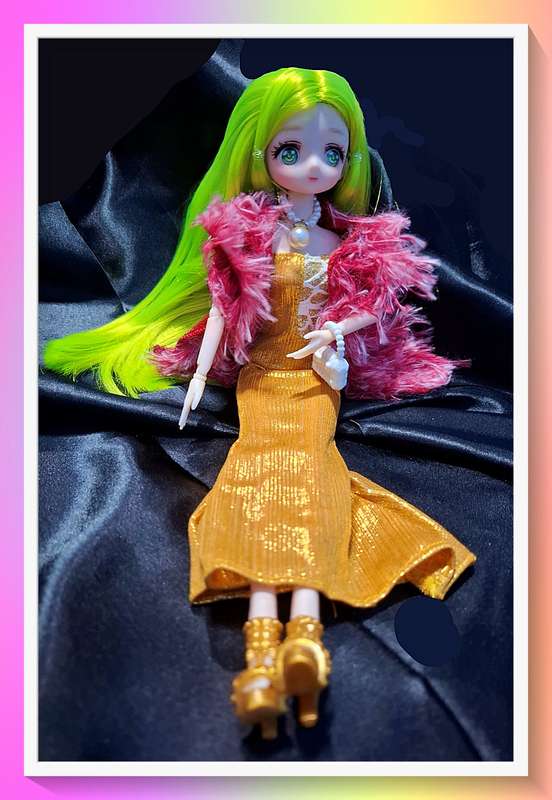 Gorgeous golden and raspberry outfit doll