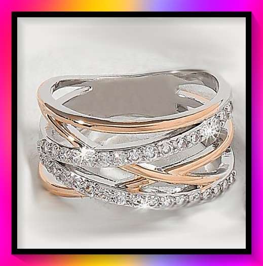 Gorgeous Cubic Zirconia twist two-tone metal Ring size 10