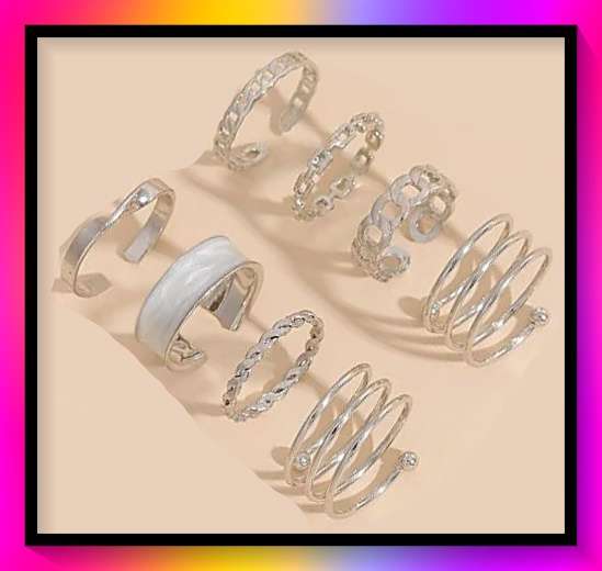 Lovely 8pc Chain Design Knuckle Stacking Ring Set