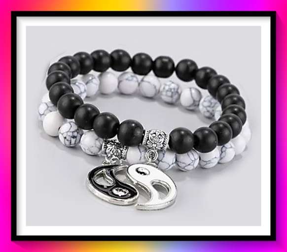 Popular 2pc Yin & Yang Beaded Bracelet for friends and lovers