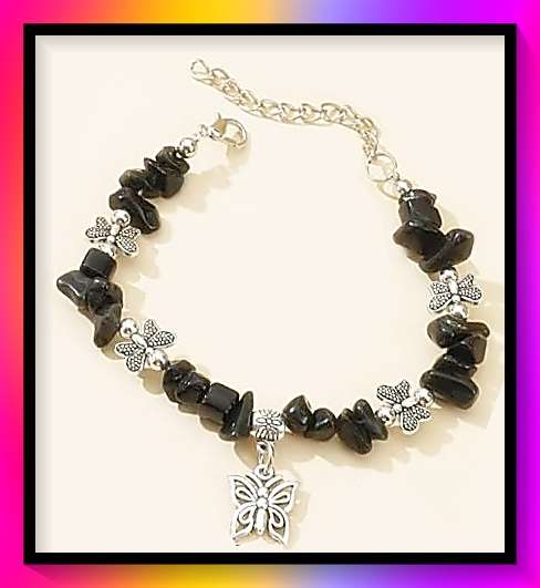 Charming Black Crystal Beaded Butterfly Bracelet