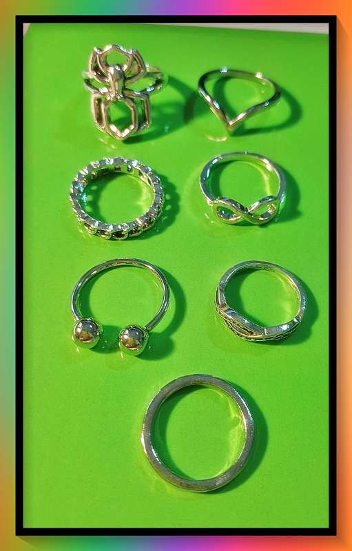Unusual spider infinity ring set 7 piece stacking ring set