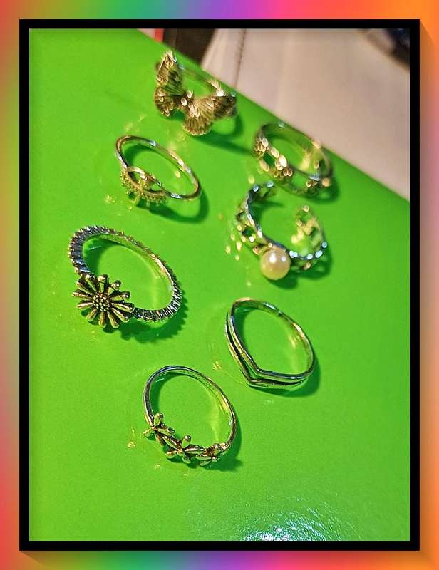 Lovely butterfly pearl flower ring set 7pc