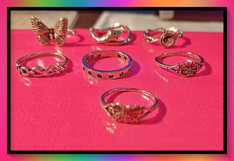 Beautiful snake, butterfly yin yang ring set 7pc