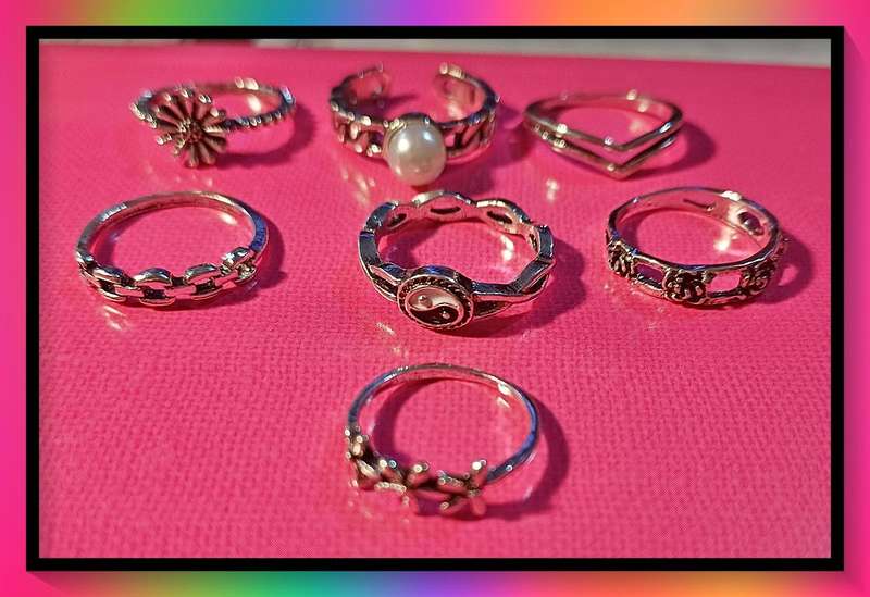 Outstanding pearl, flower, yin yang ring set 7pc