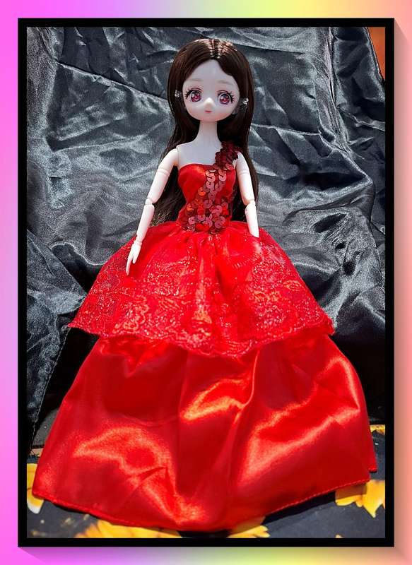 Stunning red princess dress doll with free surprise item