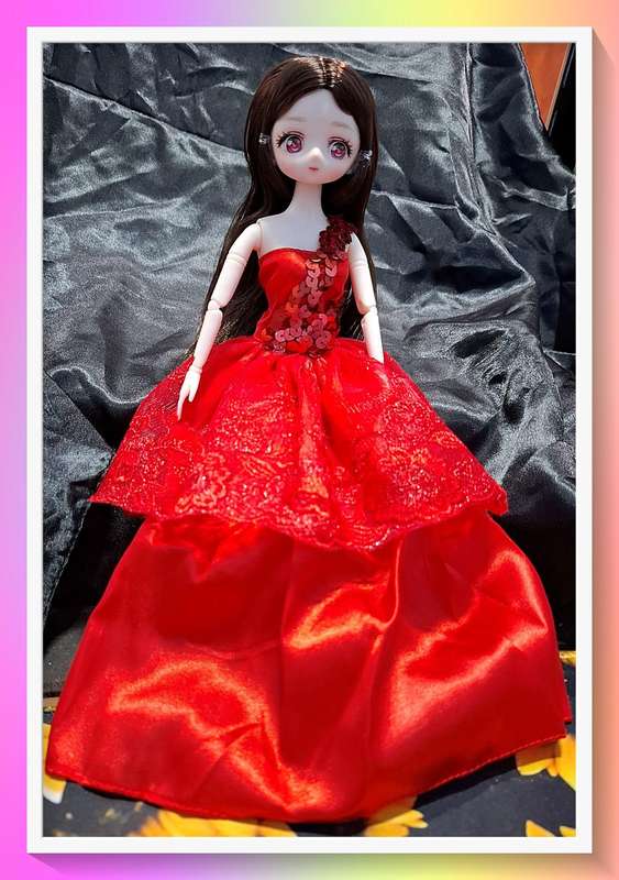 Stunning red princess dress doll with free surprise item