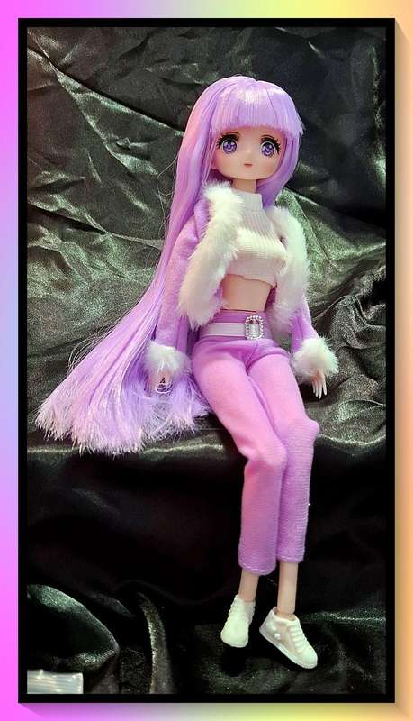 Gorgeous winter chic outfit purple princess anime look doll