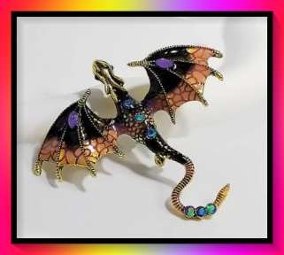 Stunning Orange and purple dragon brooch