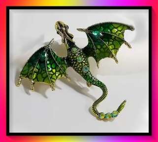 Gorgeous green and yellow flying dragon brooch