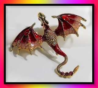 Brilliant red and gold flying dragon brooch