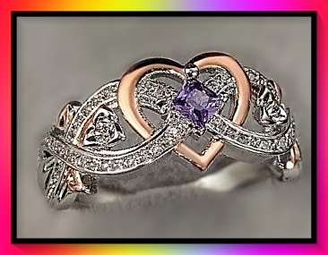 Beautiful Heart Infinity Design simulated Amethyst ring size 7