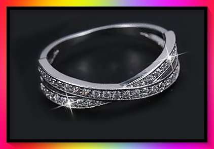 Lovely simulated marcasite style crossover ring size 7