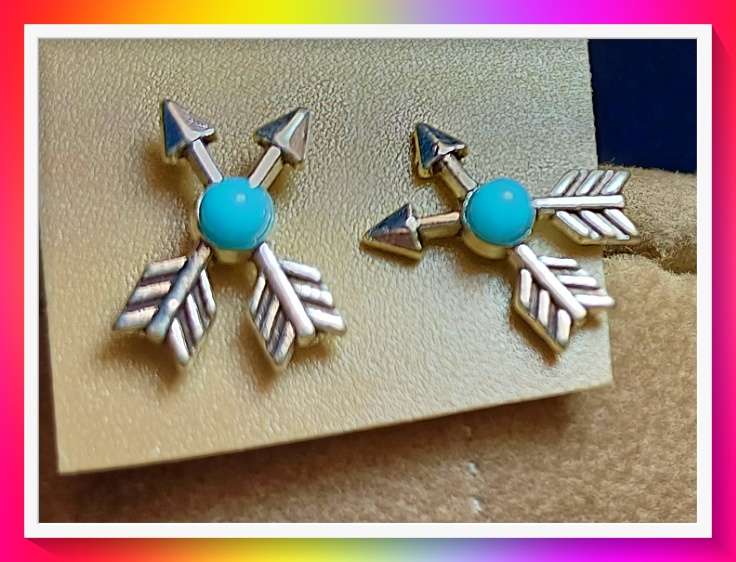 Double arrow design faux turquoise earrings