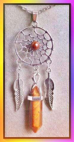Tiger's Eye simulant dreamcatcher pendant necklace