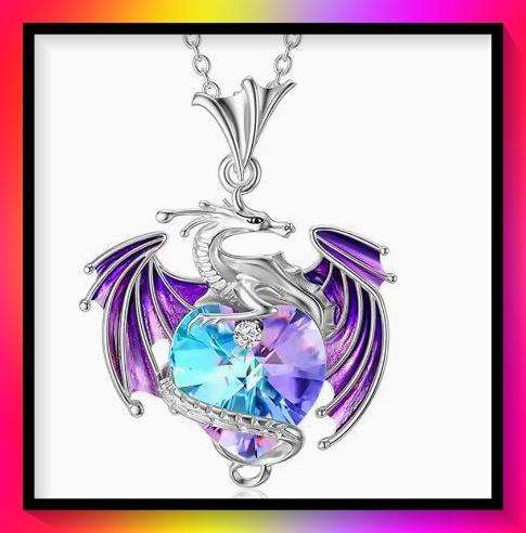 Outstanding Diamond dragon pendant set in purple and blue rhinestones