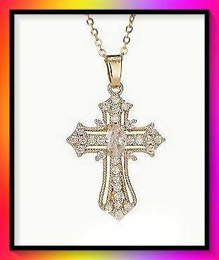 Stunning diamond simulant rhinestone cross necklace