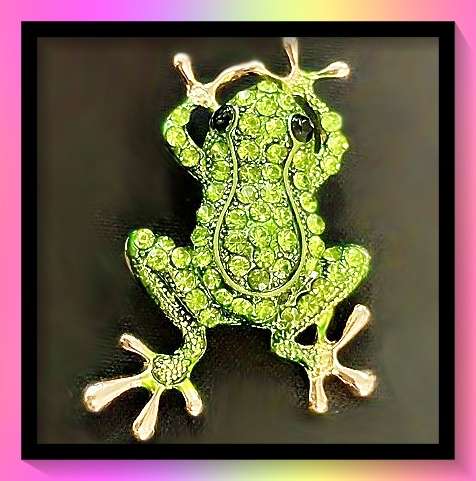 Sparkling green rhinestone frog lapel pin brooch