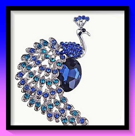 Beautiful bright blue peacock lapel pin brooch