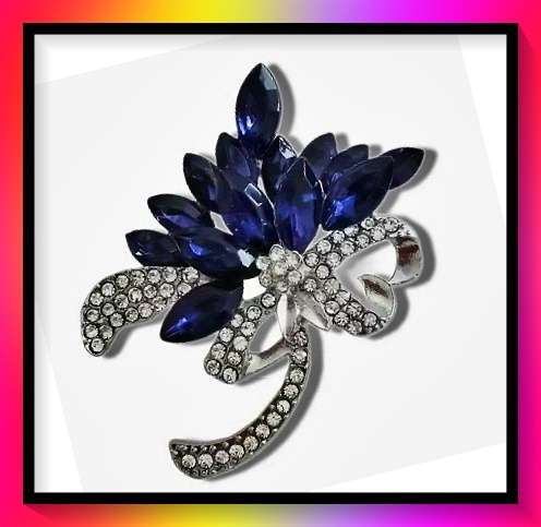 Stunning simulated sapphire design flower lapel pin brooch