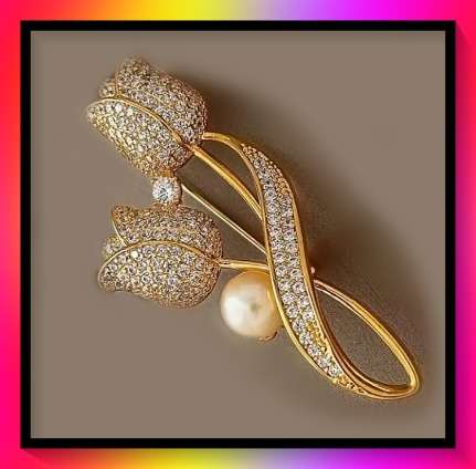 Gorgeous goldtone tulip design lapel pin brooch