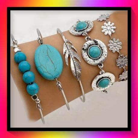 Gorgeous Antique look simulated turquoise bracelet set