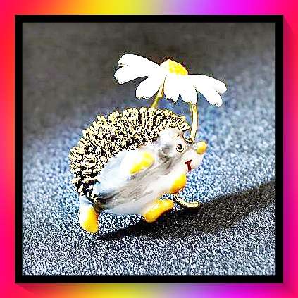 Adorable Hedgehog and flower brooch lapel pin