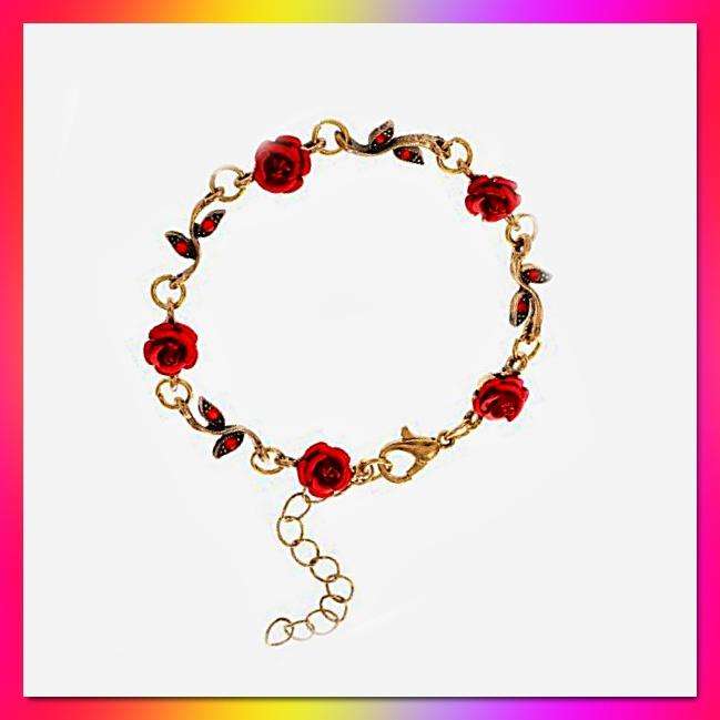 Stunning Red Rose Flower Design Chain Bracelet