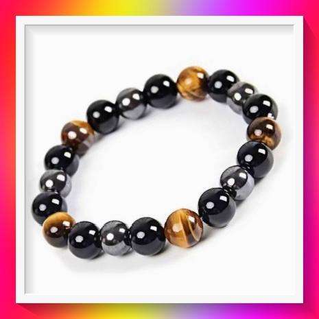 Triple Protection Bracelet Hematite Black Obsidian Tiger Eye Stone Bracelet