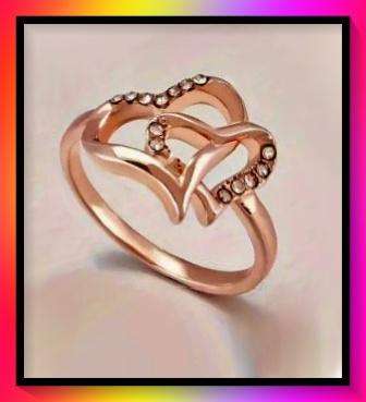 Double Heart Love Artificial Diamond Ring Rose Golden colour Size 9