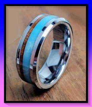 Enchanting wedding band design with simulated turquoise inlay size 8