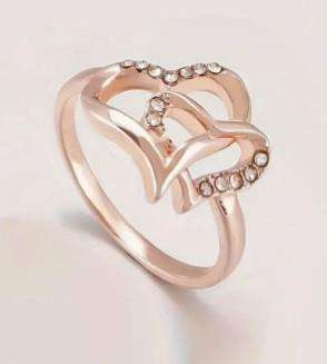 Stunning Double Heart Hollow Love Proposal Artificial Diamond Ring Rose Golden size 8