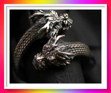 Mystical Double Dragon Adjustable Ring