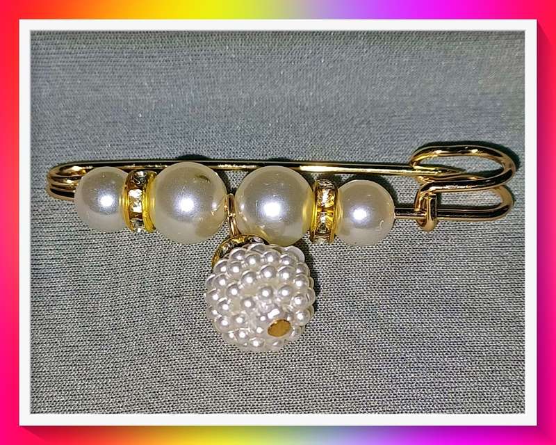 Lovely dangling ball simulated pearl safety pin style clothing clip brooch