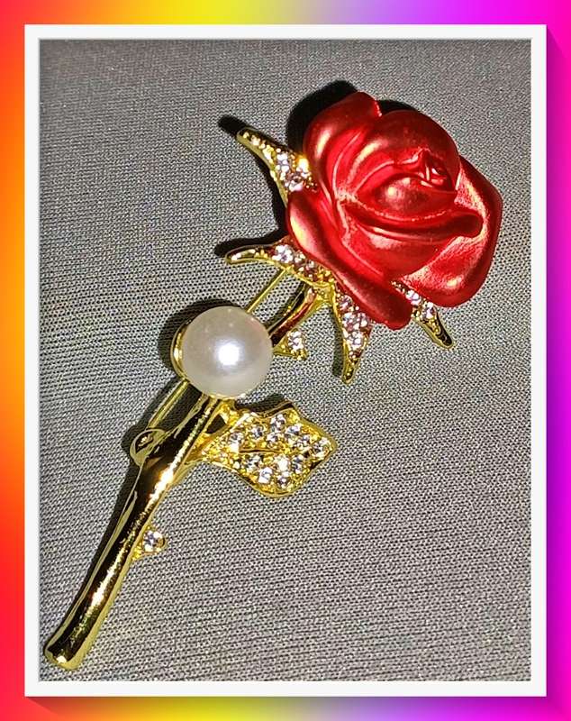 Cute red rose and simulated pearl clothing clip brooch lapel pin