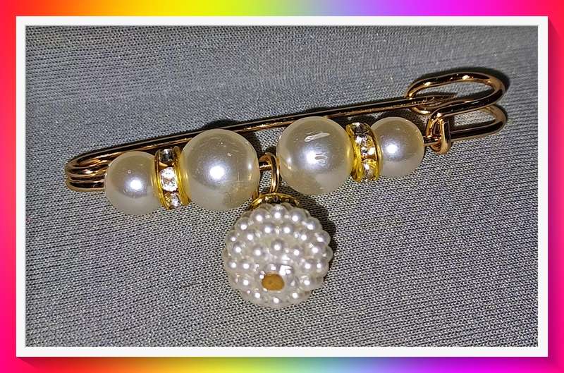 Lovely 3 bead and ball simulated pearl clothing pin fastener brooch