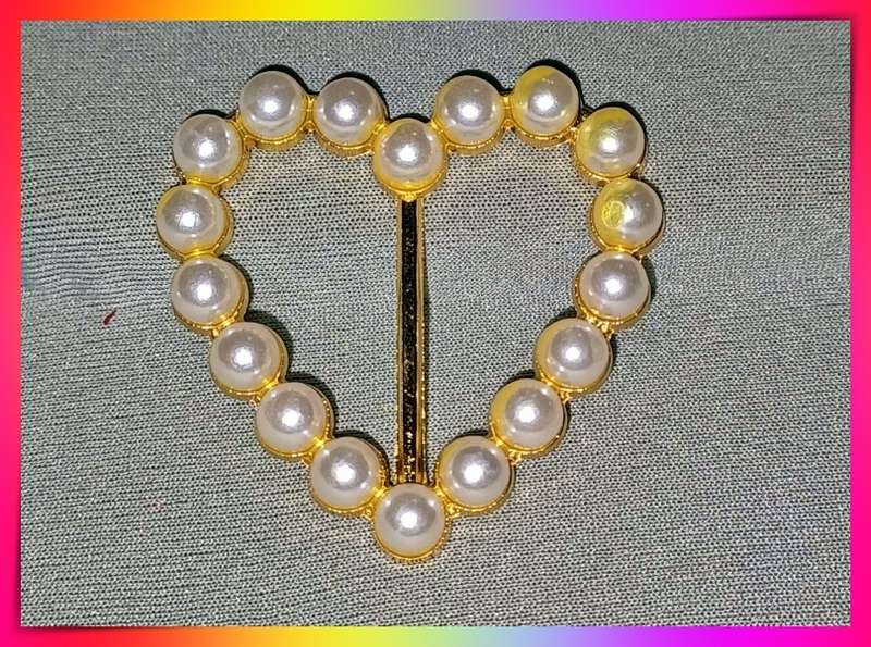 Cute heart design in simulated pearls brooch pin fastener for scarf, shirt and shawl