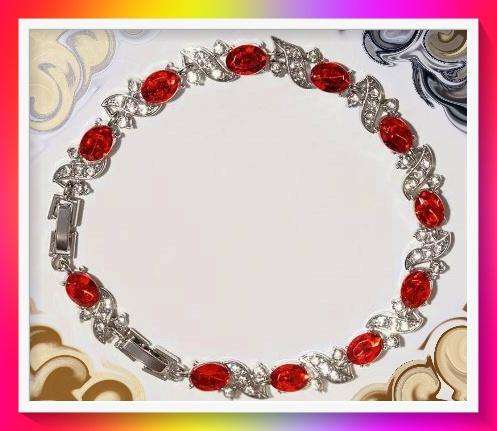 Hip Hop Style Chain Link Bracelet with ruby red simulated gemstones