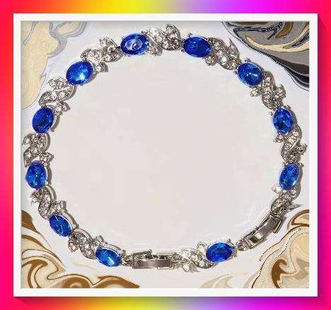 Hip Hop Style Chain Link Bracelet set with simulated blue zirconia