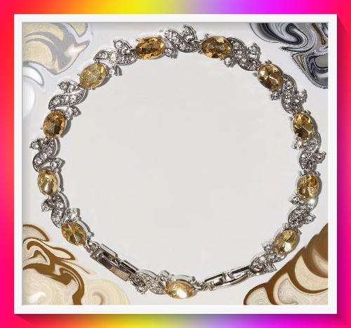 Hip Hop Style Chain Link Bracelet set with Amber artificial zirconias