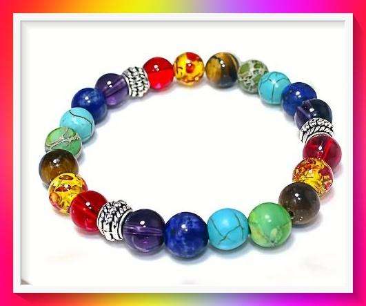Amazing Chakra Reiki Healing Stone Bracelet including volcanic and turquoise synthetic stones