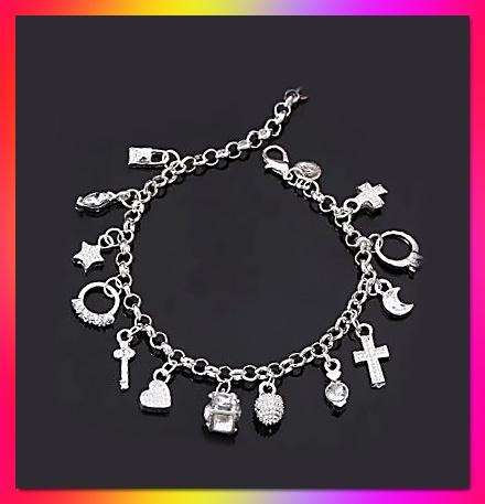 Delicate Silvery Key Heart Ball Star Cross charm Bracelet