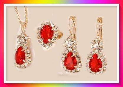 Stylish Teardrop design faux Crystal Necklace, Earrings, Ring set