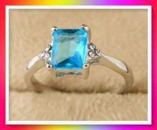 Beautiful Blue faux Zircon Engagement style Ring S10