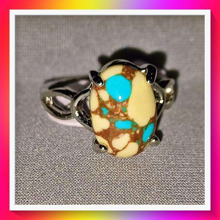 Gorgeous multi-colour retro design stone ring 19mm