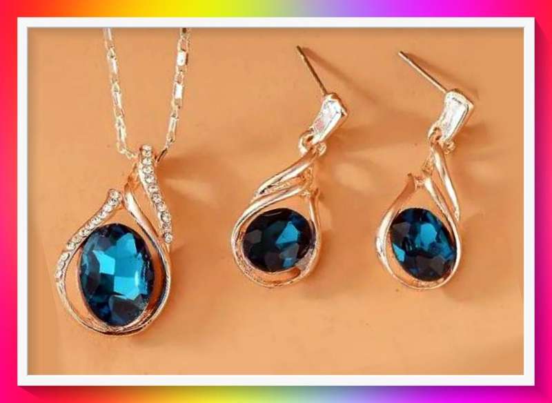 Flame Water Drop design Necklace and Earrings Jewellery Set
