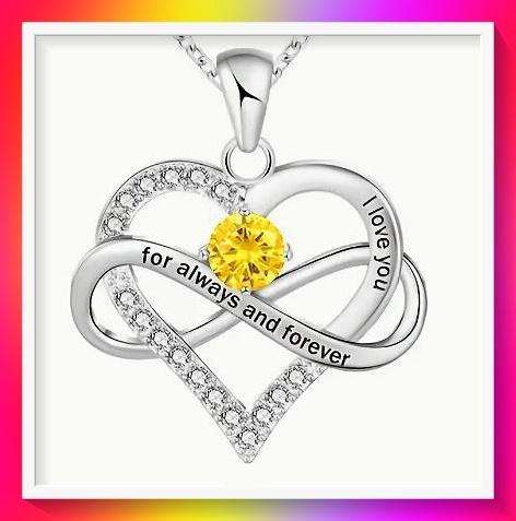 Beautiful Multicolor 12 Birthstone Decor Lettering Heart-shaped Pendant Necklace yellow